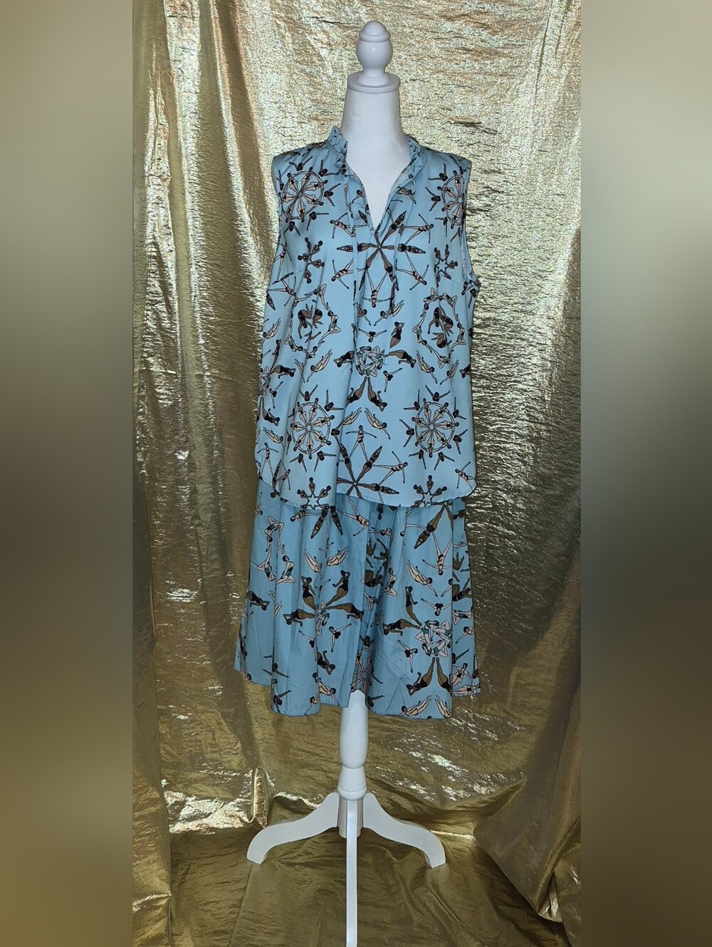 ModCloth Sleeveless Light Blue Print Skirt and Matching Top - Picture 2 of 8
